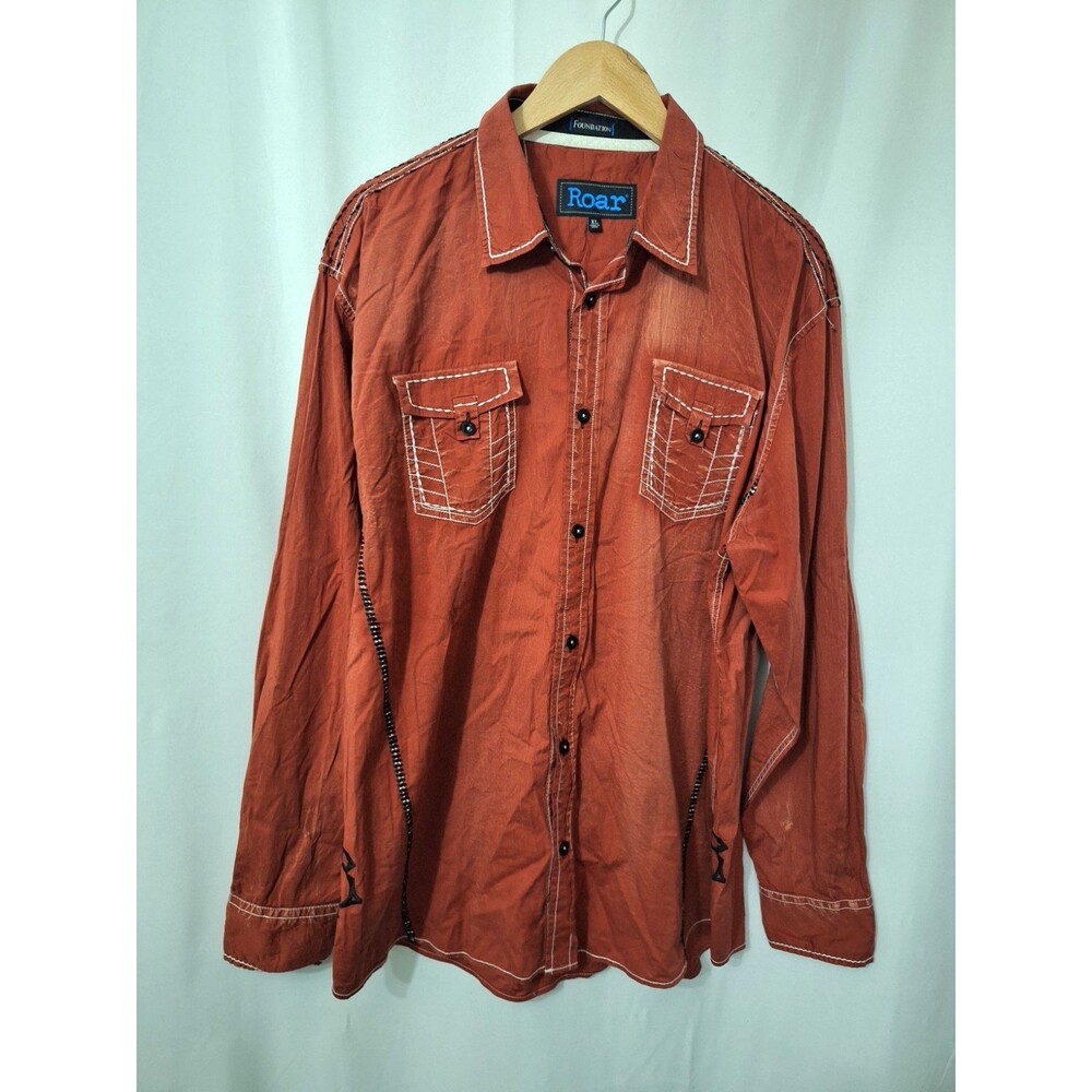Roar Foundation Men's Button Down Shirt Sz XL Long Sleeve Western Biker Grunge